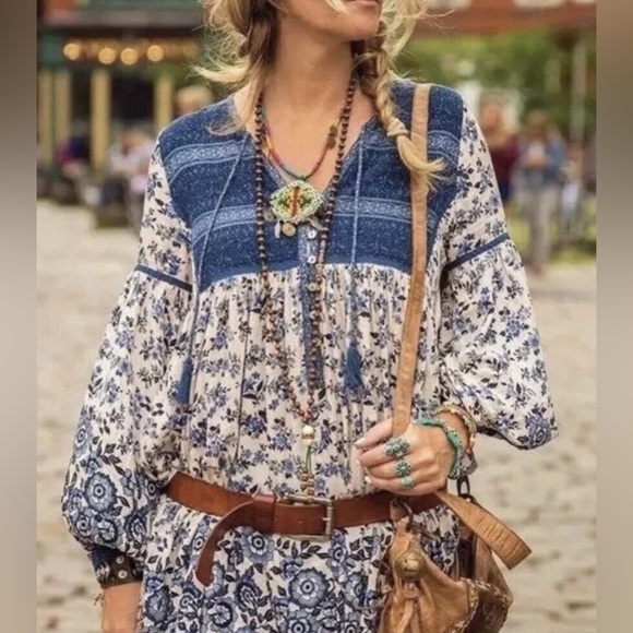 Spell & the Gypsy Elle Boho Mini Dress Long Sleeve - Picture 1 of 16
